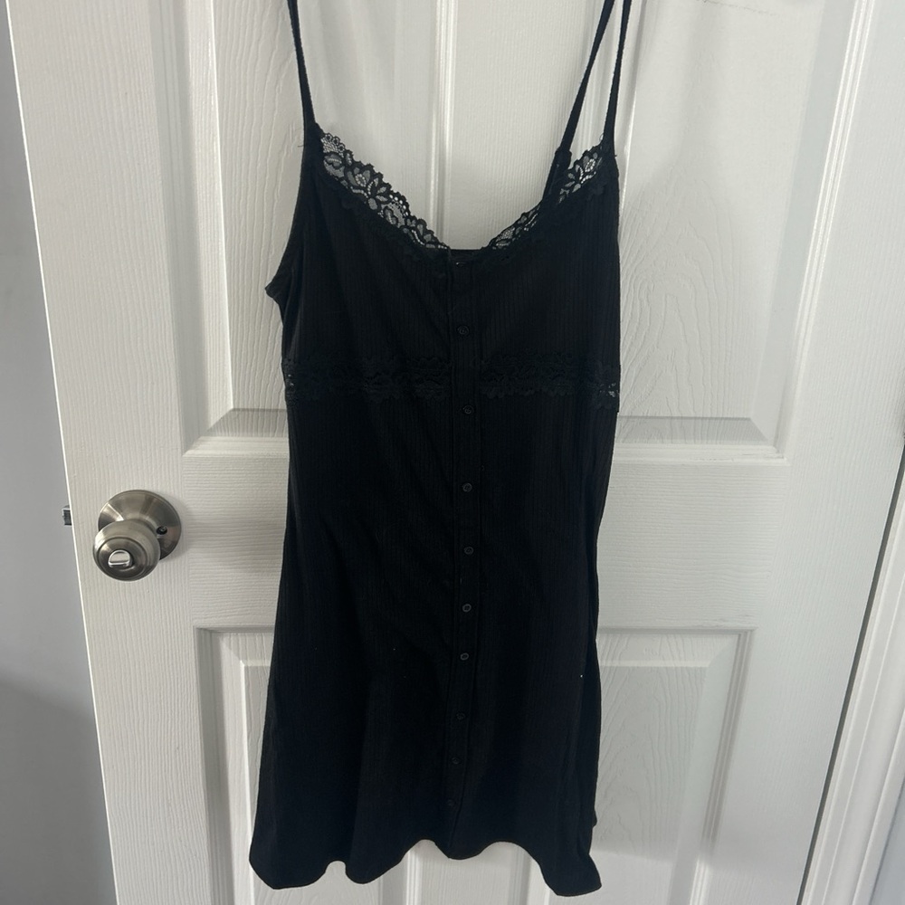 Elegant Black Lace Trim Women's Dress